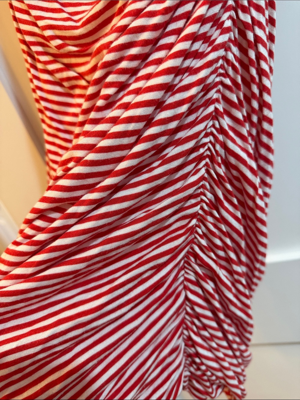H&M Red and White Striped Cowl Neck Ruched Mini Dress - Picture 4 of 9